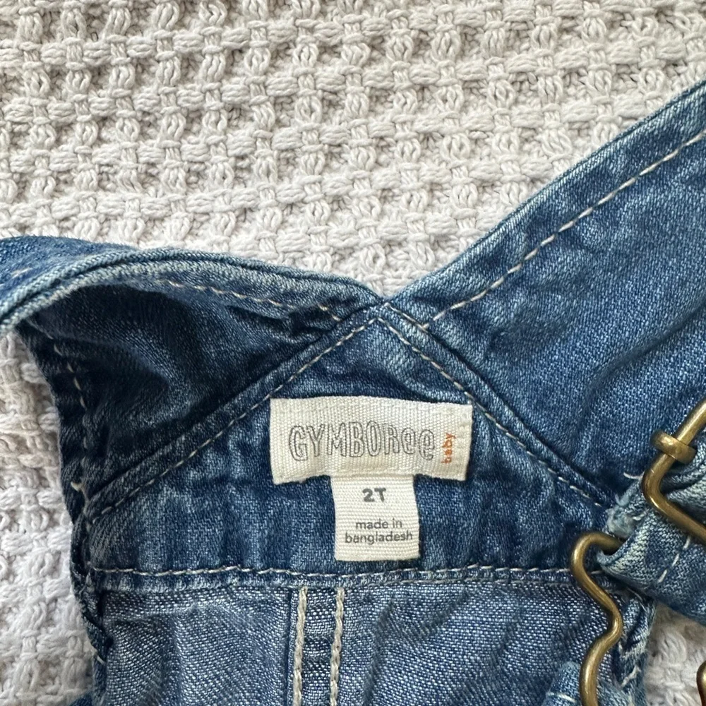 Gymboree Denim Baby Girl Overalls Dress with Colorful Print